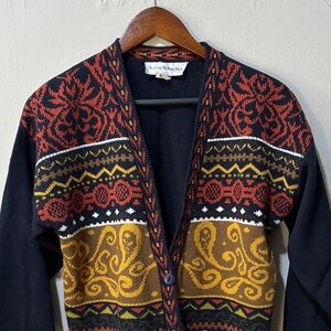 Knitworks Men's Red and Yellow Patterned Cardigan